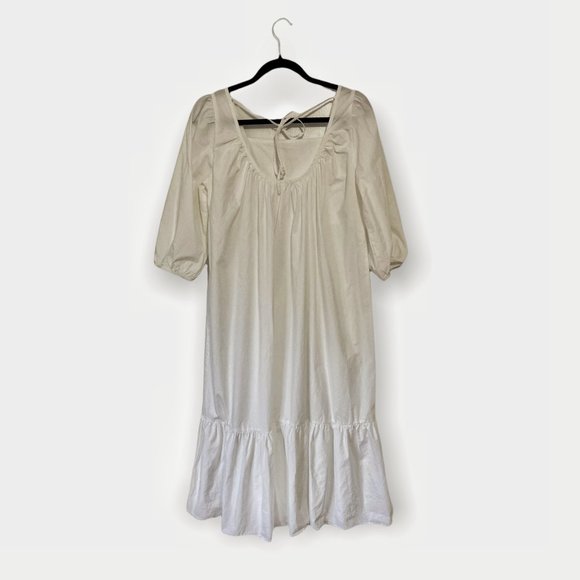 OAK + FORT 6308 Puff Sleeve White Midi Dress Size XS - Picture 8 of 9